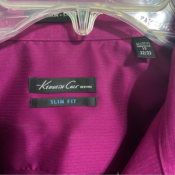 Kenneth Cole Slim Fit Non Iron Men's Dress Shirt Button Down Fuschia 17 32/33 - Picture 6 of 6